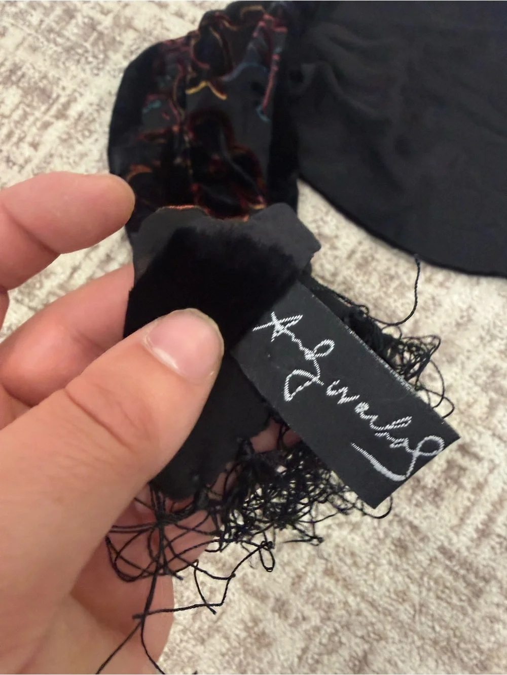 Andy Warhol Black Scarf with Red Floral Embroidery